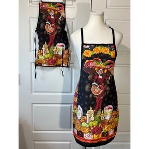 Day of‎ the Dead Apron Set Adult & Child Halloween Cooking Baking Kitchen